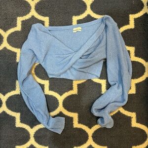 Blue Long Sleeve Wrap Crop Top